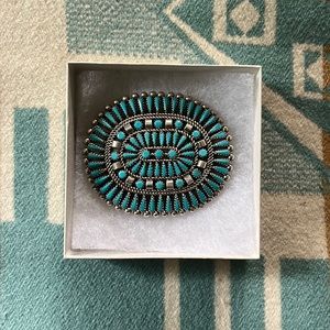 Needlepoint Turquoise Belt Buckle